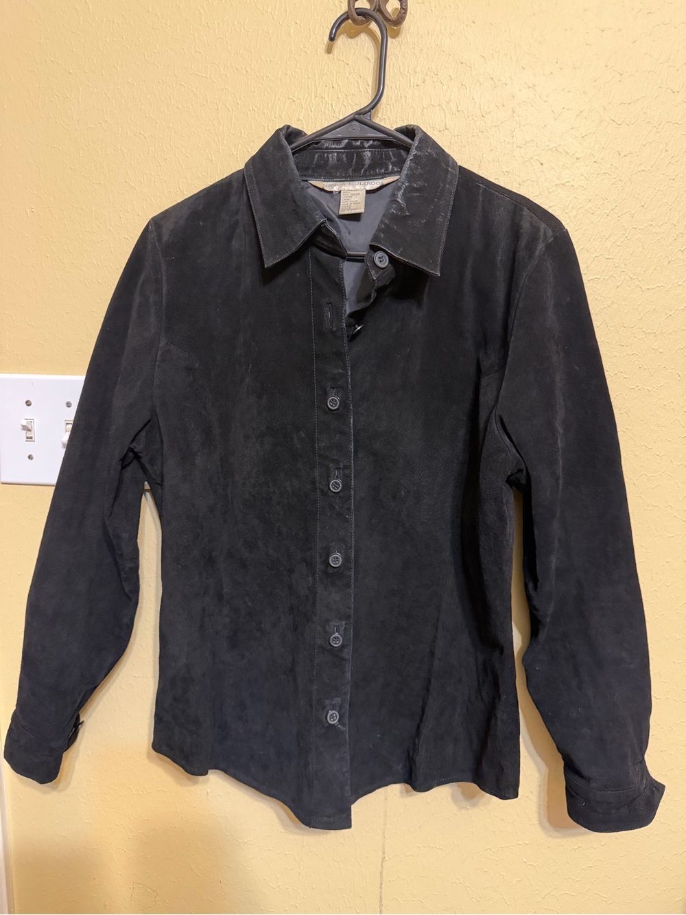 Vintage Women's Black Suede Button-Down Shirt - Casual Collared Top